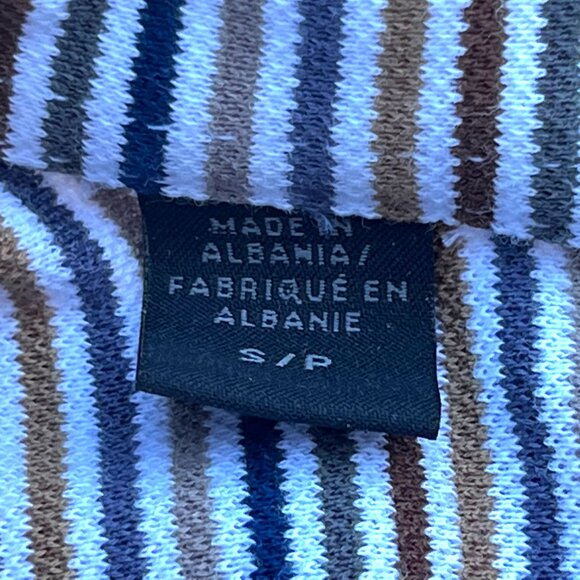 SAKS FIFTH AVENUE STRIPED POLO SHIRT WOMEN’S sz S Blue Brown White Short Sleeve - Picture 6 of 9